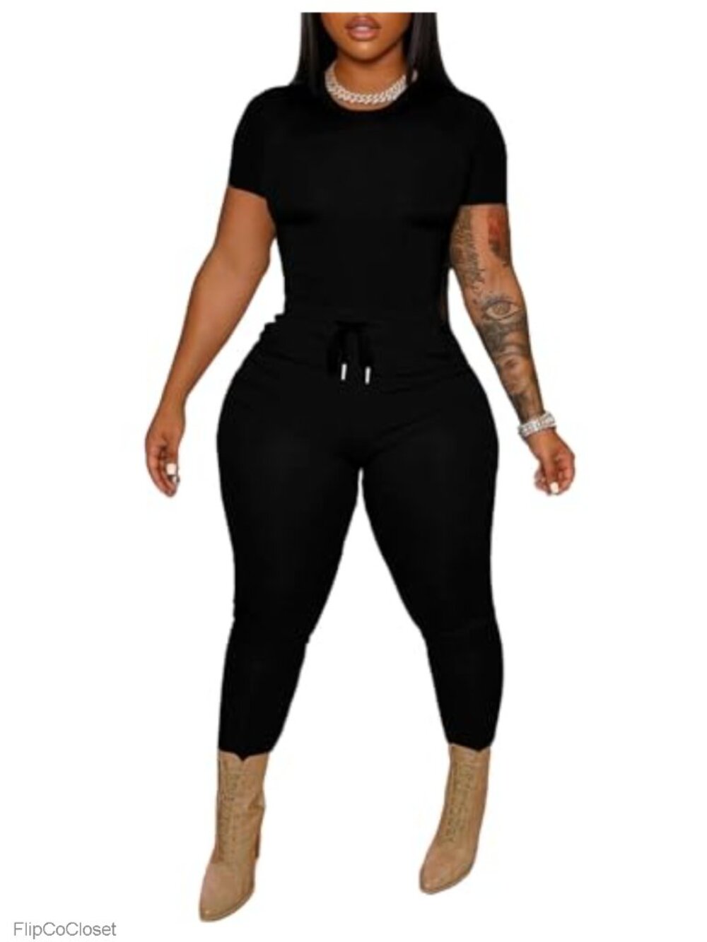 Women 2 Piece Biker Set Crop Top Long Pants Workout Sweatsuit